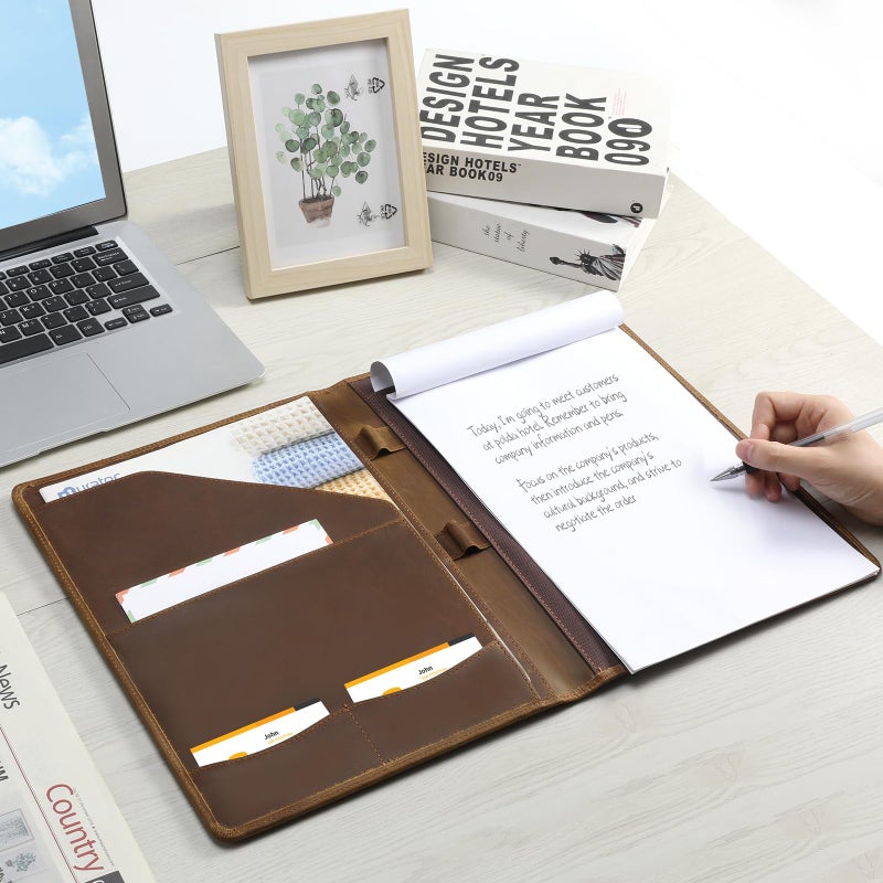Ringsun Leather Portfolio Organizer for Men Women  Leather Padfolio Business Resume Legal Pad Portfolio Notebook Binder for A4/Pad  Leather Folio Leather Folder  Brown - Image 5